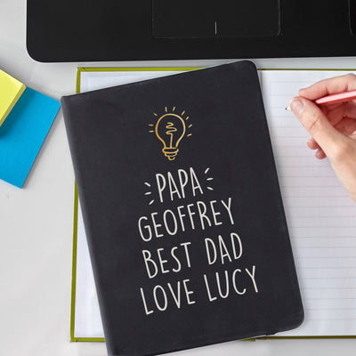 Personalised Light Bulb Black Hardback Notebook Stationery & Pens Everything Personal