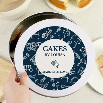 Personalised Navy & White Cake Tin Kitchen, Baking & Dining Gifts Everything Personal
