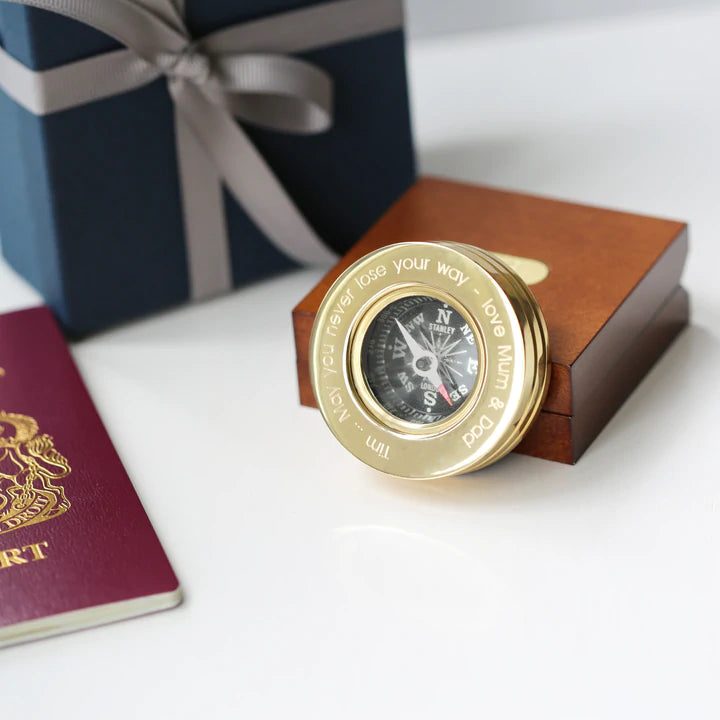 Personalised Compass in Gold or Silver with a Mahogany Timber Box Engraved with Your Own Handwriting or Drawing Brass Gold Jewellery Everything Personal