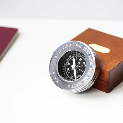 Personalised Compass in Gold or Silver with a Mahogany Timber Box Engraved with Your Own Handwriting or Drawing Silver Chrome Jewellery Everything Personal