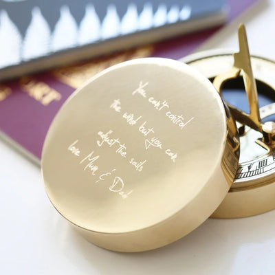 Personalised Brass Nautical Sundial Compass Engraved with Your Own Handwriting or Drawing Jewellery Everything Personal