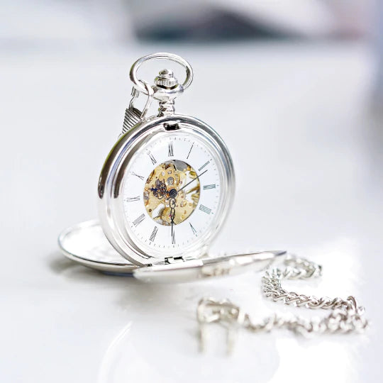Engraved Custom Silver Dual Opening Pocket Watch with Your Own Handwriting or Drawing Jewellery Everything Personal