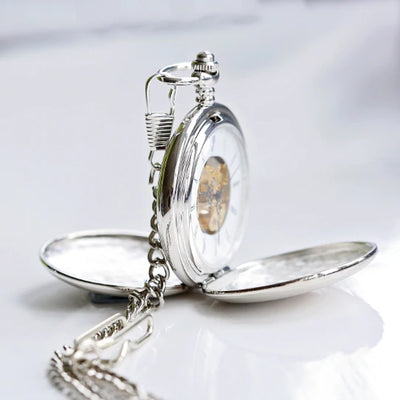 Engraved Custom Silver Dual Opening Pocket Watch with Your Own Handwriting or Drawing Jewellery Everything Personal