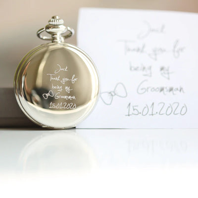 Personalised Roman Skeleton Pocket Watch Engraved with Your Own Handwriting or Drawing Jewellery Everything Personal