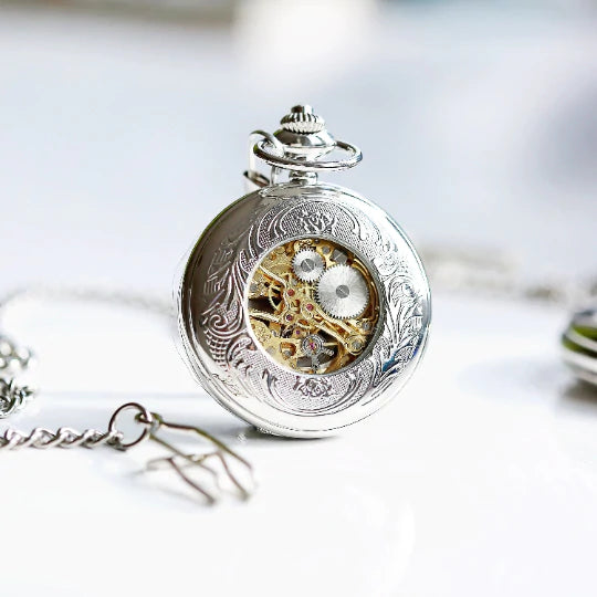 Personalised Roman Skeleton Pocket Watch Engraved with Your Own Handwriting or Drawing Jewellery Everything Personal