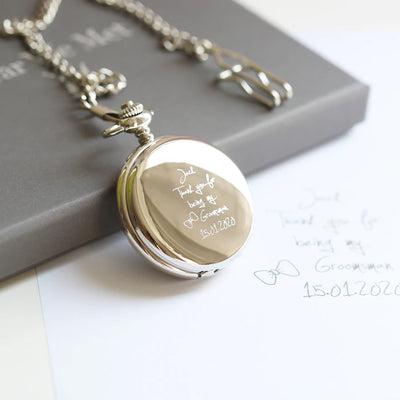 Personalised Roman Skeleton Pocket Watch Engraved with Your Own Handwriting or Drawing Jewellery Everything Personal