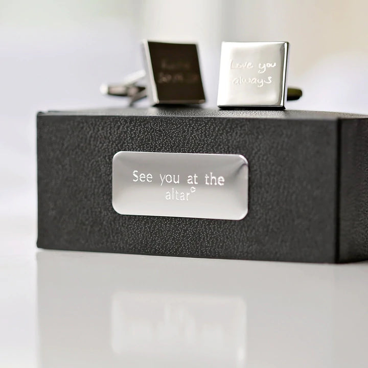 Personalised Silver or Rose Gold Square Cufflinks Engraved with Your Own Handwriting or Drawing Deluxe Jewellery Everything Personal