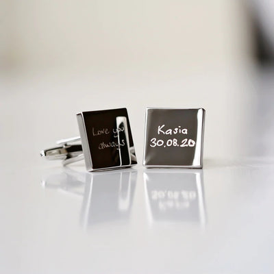 Personalised Silver or Rose Gold Square Cufflinks Engraved with Your Own Handwriting or Drawing Jewellery Everything Personal