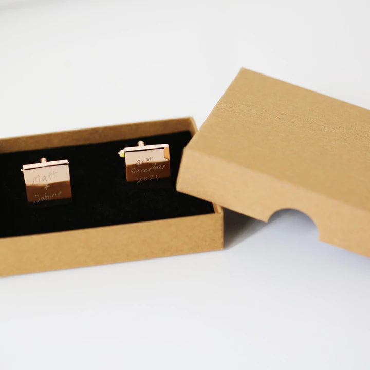 Personalised Silver or Rose Gold Square Cufflinks Engraved with Your Own Handwriting or Drawing Jewellery Everything Personal