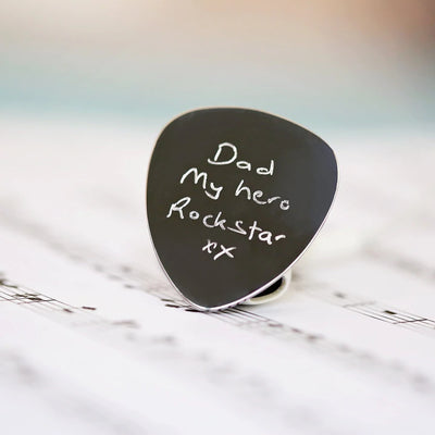 Personalised Silver Guitar Pick Engraved with Your Own Handwriting or Drawing Jewellery Everything Personal