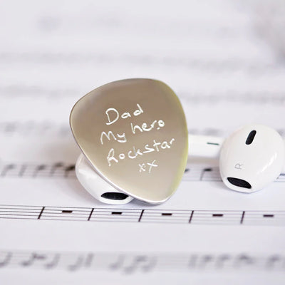 Personalised Silver Guitar Pick Engraved with Your Own Handwriting or Drawing Jewellery Everything Personal