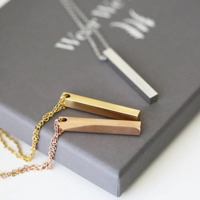 Personalised Bar Necklace in Silver, Gold or Rose Gold Engraved with Your Own Handwriting or Drawing Jewellery Everything Personal