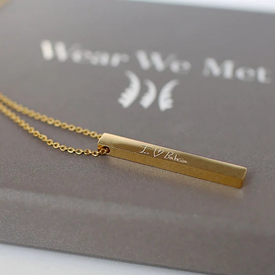 Personalised Bar Necklace in Silver, Gold or Rose Gold Engraved with Your Own Handwriting or Drawing Gold Jewellery Everything Personal