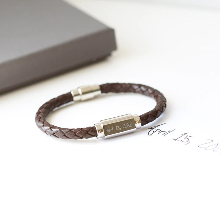 Personalised Twisted Leather Bracelet Engraved with Your Own Handwriting or Drawing Jewellery Everything Personal