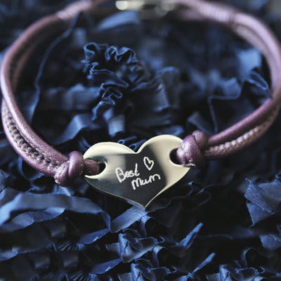 Personalised Ladies Leather Bracelet with a Silver Heart Engraved with Your Own Handwriting or Drawing Jewellery Everything Personal