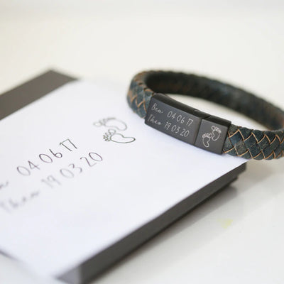 Personalised Antique Style Iron & Leather Bracelet Engraved with Your Own Handwriting or Drawing Jewellery Everything Personal