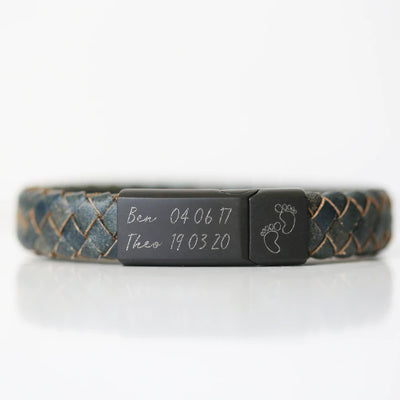 Personalised Antique Style Iron & Leather Bracelet Engraved with Your Own Handwriting or Drawing Jewellery Everything Personal