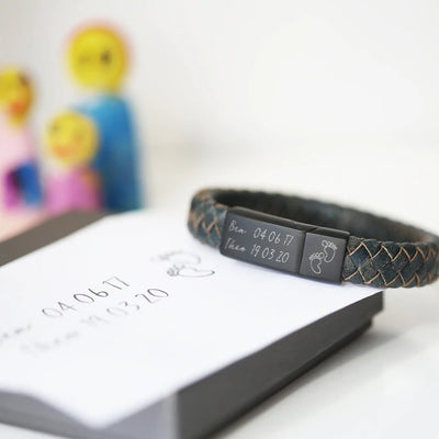 Personalised Antique Style Iron & Leather Bracelet Engraved with Your Own Handwriting or Drawing Jewellery Everything Personal