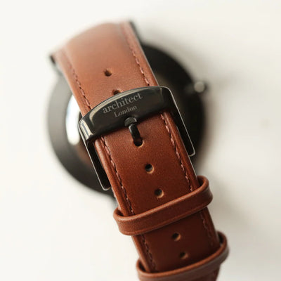 Mens Personalised Architect Minimalist Watch with a Walnut Brown Leather Interchangeable Strap Engraved with Your Own Handwriting or Drawing Jewellery Everything Personal
