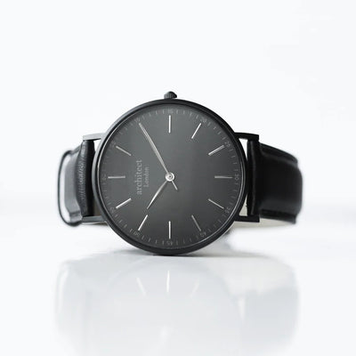 Men's Personalised Architect Minimalist Watch with a Black Leather Interchangeable Strap Engraved with Your Own Handwriting or Drawing Jewellery Everything Personal