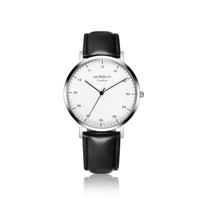 Men's Personalised Architect Zephyr Watch with a Black Leather Interchangeable Strap Engraved with Your Own Handwriting or Drawing Jewellery Everything Personal
