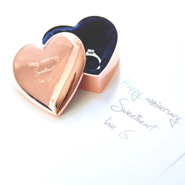 Personalised Rose Gold Heart Trinket Keepsake Engraved with Your Own Handwriting or Drawing Jewellery Everything Personal