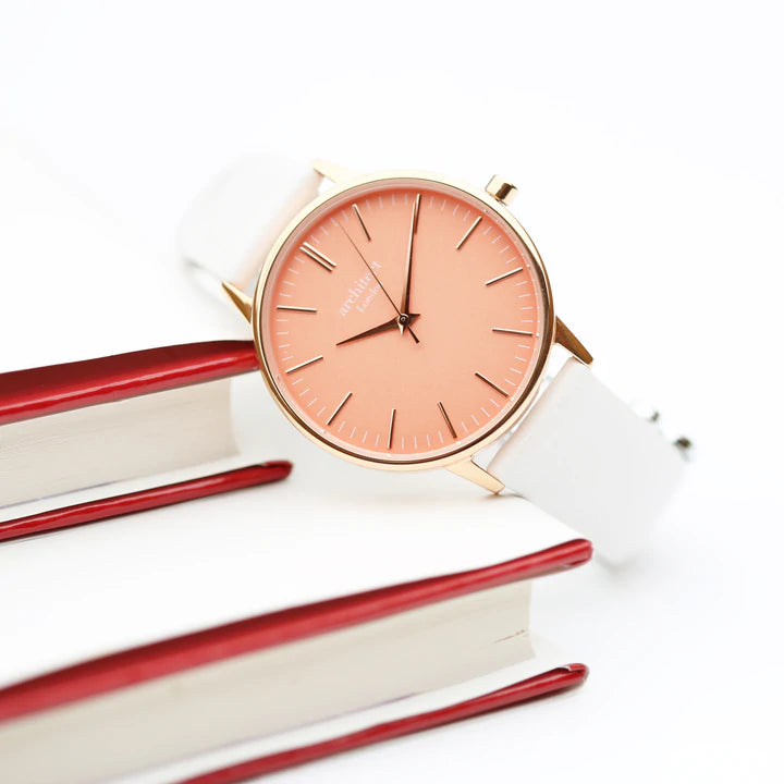 Ladies Personalised Architect Coral Watch with a White Interchangeable Strap Engraved with Your Own Handwriting or Drawing Jewellery Everything Personal