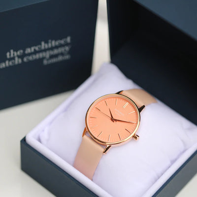 Ladies Personalised Architect Coral Watch with a Light Pink Interchangeable Strap Engraved with Your Own Handwriting or Drawing Jewellery Everything Personal