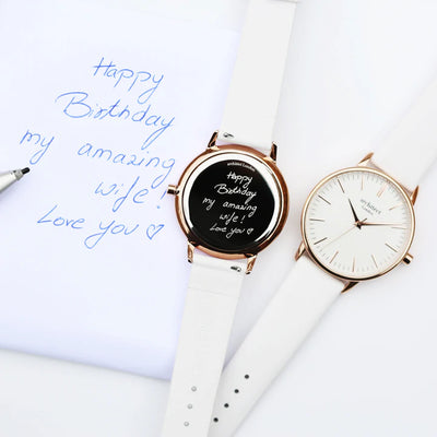 Ladies Personalised Architect Blanc Watch with a White Interchangeable Strap Engraved with Your Own Handwriting or Drawing Jewellery Everything Personal
