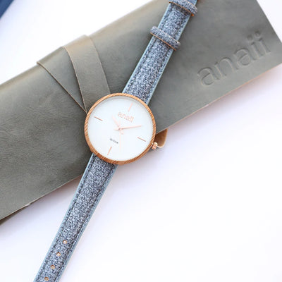 Ladies Personalised Anaii Watch with a Light Blue Strap Engraved with Your Own Handwriting or Drawing Jewellery Everything Personal