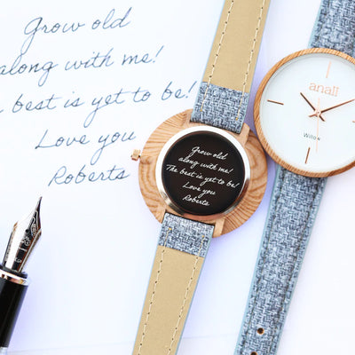 Ladies Personalised Anaii Watch with a Light Blue Strap Engraved with Your Own Handwriting or Drawing Jewellery Everything Personal