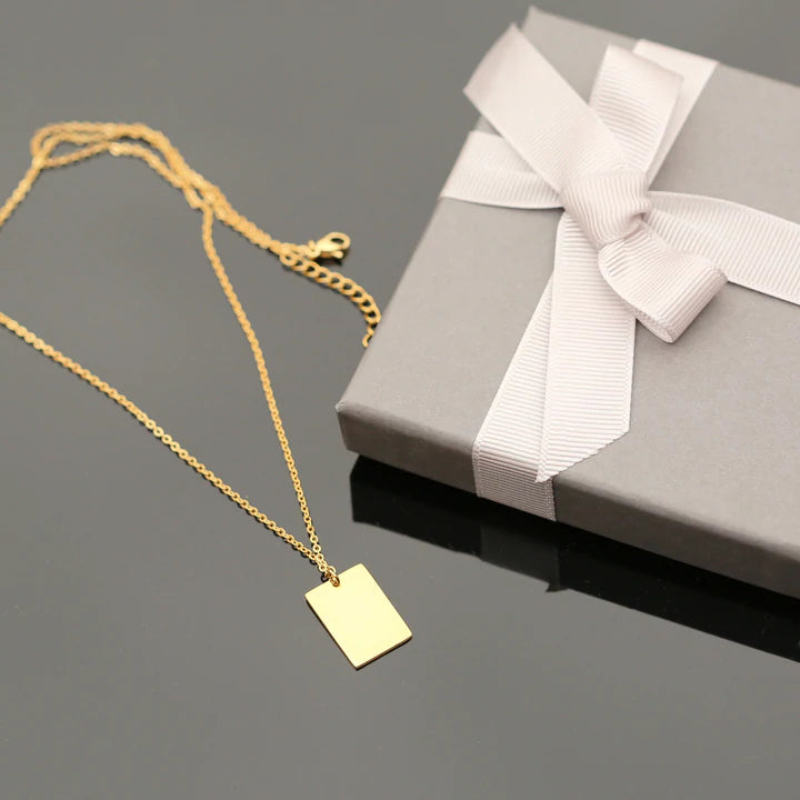 Personalised Rectangle Necklace in Silver, Gold or Rose Gold Engraved with Your Own Handwriting or Drawing Jewellery Everything Personal