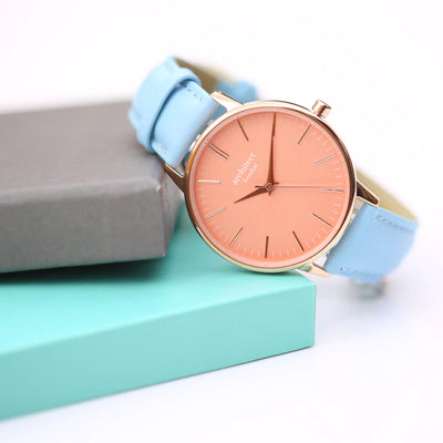 Ladies Personalised Architect Coral Watch with a Light Blue Interchangeable Strap Engraved with Your Own Handwriting or Drawing Jewellery Everything Personal