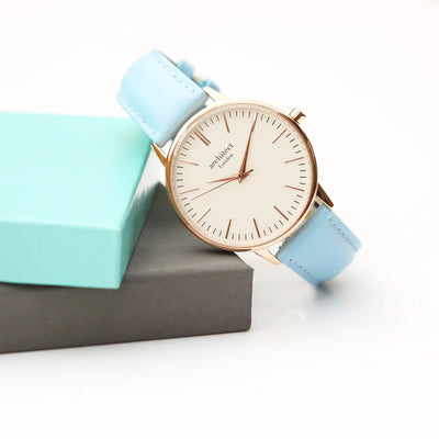 Ladies Personalised Architect Blanc Watch with a Light Blue Interchangeable Strap Engraved with Your Own Handwriting or Drawing Jewellery Everything Personal