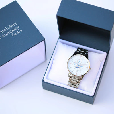 Men's Personalised Architect Apollo White Face Silver Watch Engraved with Your Own Handwriting or Drawing Jewellery Everything Personal