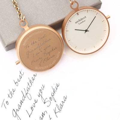 Personalised Custom Modern Silver, Rose Gold or Black Pocket Watch Engraved with Your Own Handwriting or Drawing Rose Gold Jewellery Everything Personal