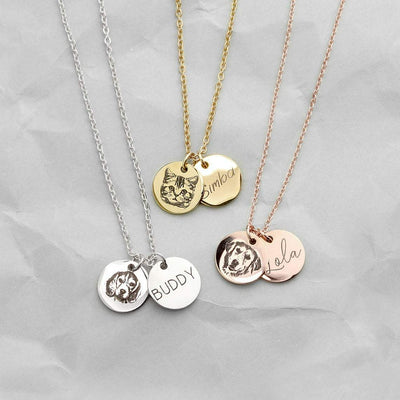 Pet Portrait Necklace with 2 coins Jewelry Everything Personal