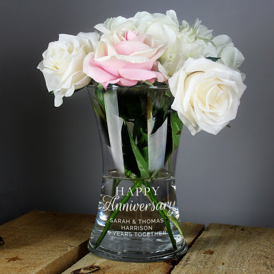 Personalised 'Happy Anniversary' Glass Vase Everything Personal