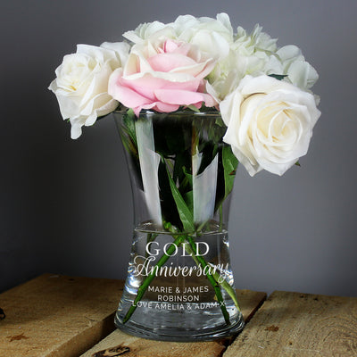 Personalised 'Gold Anniversary' Glass Vase Everything Personal