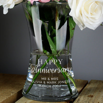 Personalised 'Happy Anniversary' Glass Vase Everything Personal