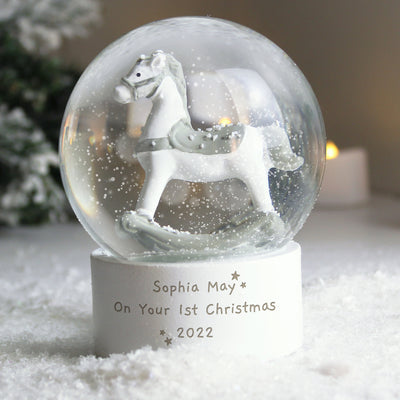 Personalised Rocking Horse Glitter Snow Globe Christmas Decorations Everything Personal