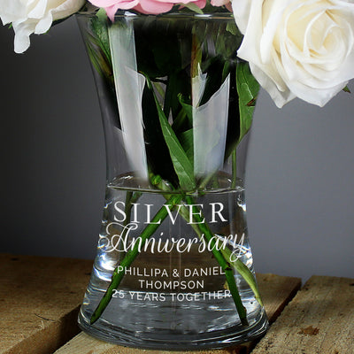 Personalised 'Silver Anniversary' Glass Vase Everything Personal