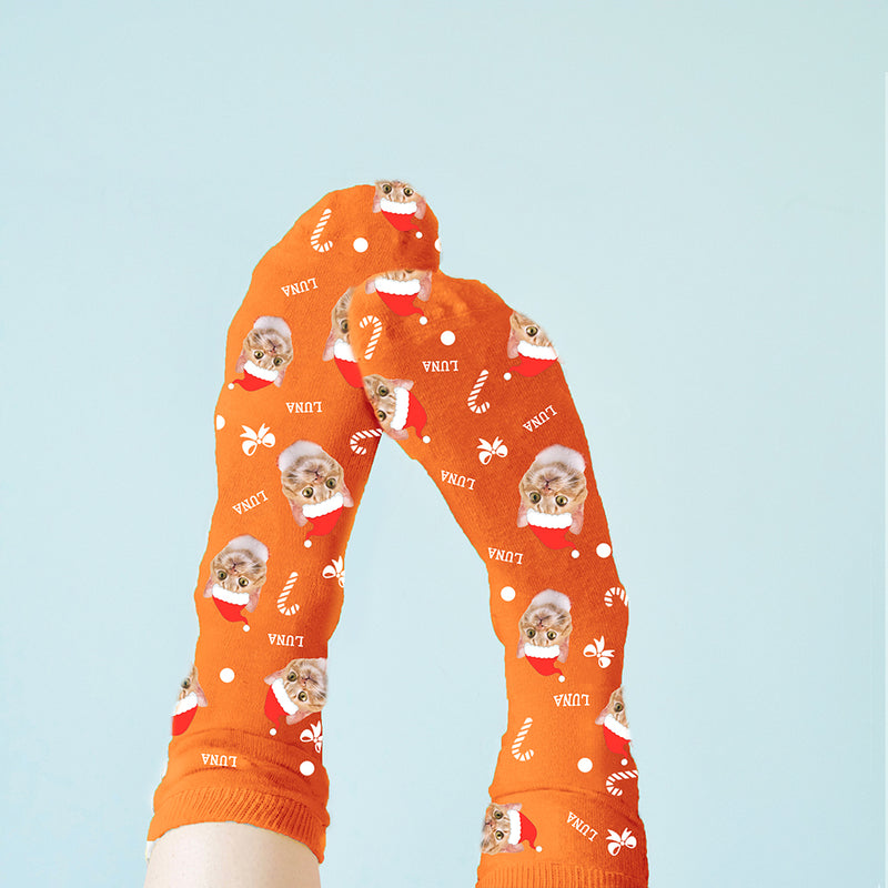 Personalised Christmas Pet Photo Socks Orange Clothing Everything Personal