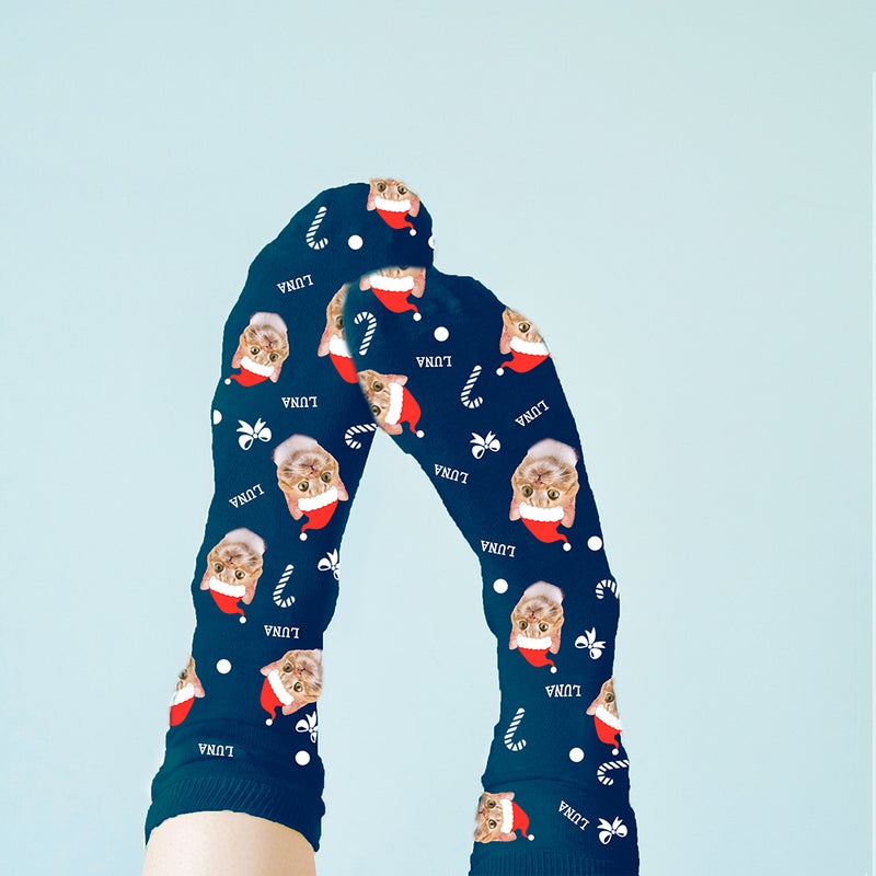 Personalised Christmas Pet Photo Socks Navy Clothing Everything Personal