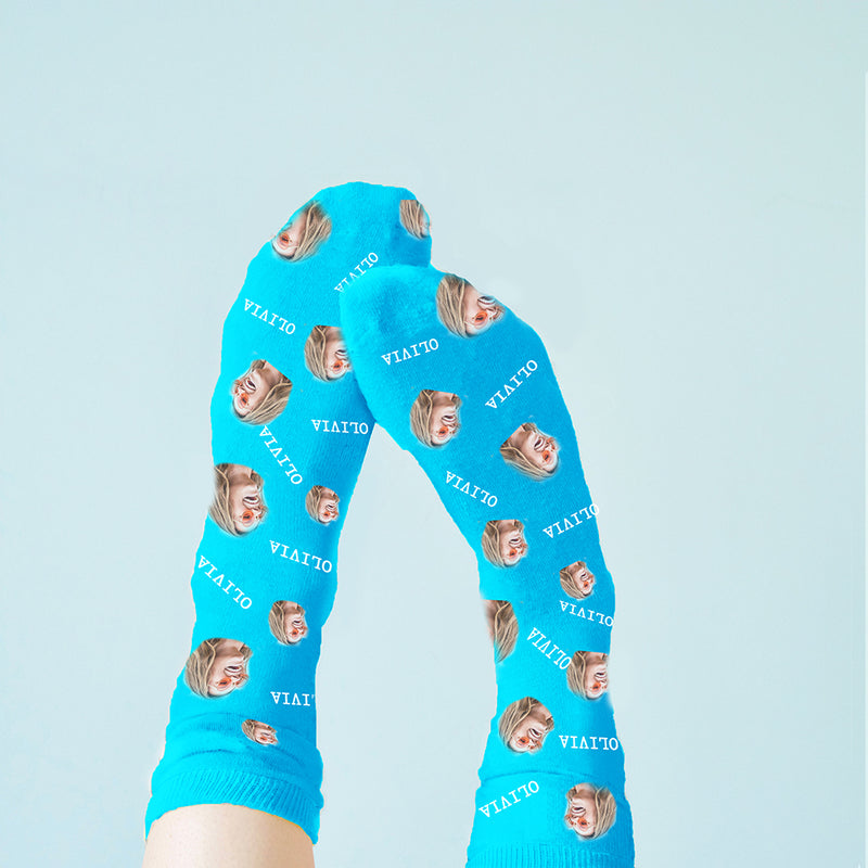 Personalised Photo Socks Blue Clothing Everything Personal