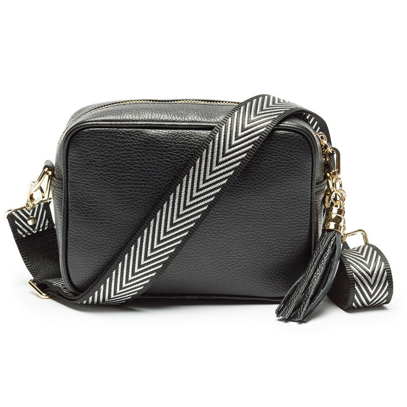 Personalised Black Bag with Silver Chevron Strap Handbags Everything Personal