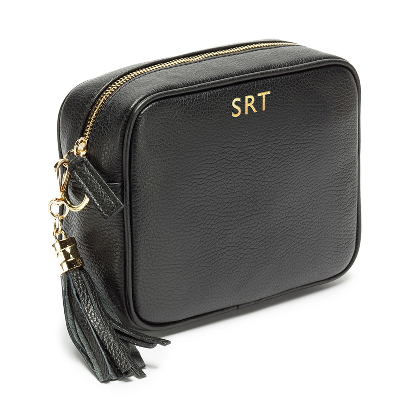 Personalised Black Bag with Blue Diamond Strap Handbags Everything Personal