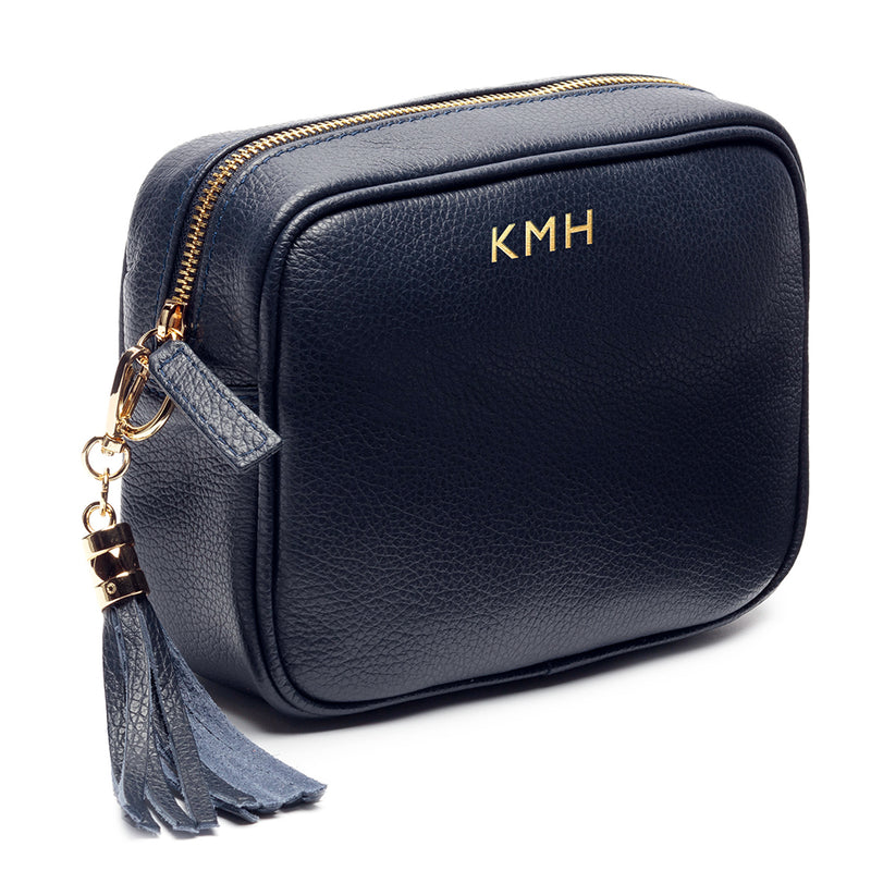 Personalised Navy Bag with Tricolour Strap Handbags Everything Personal