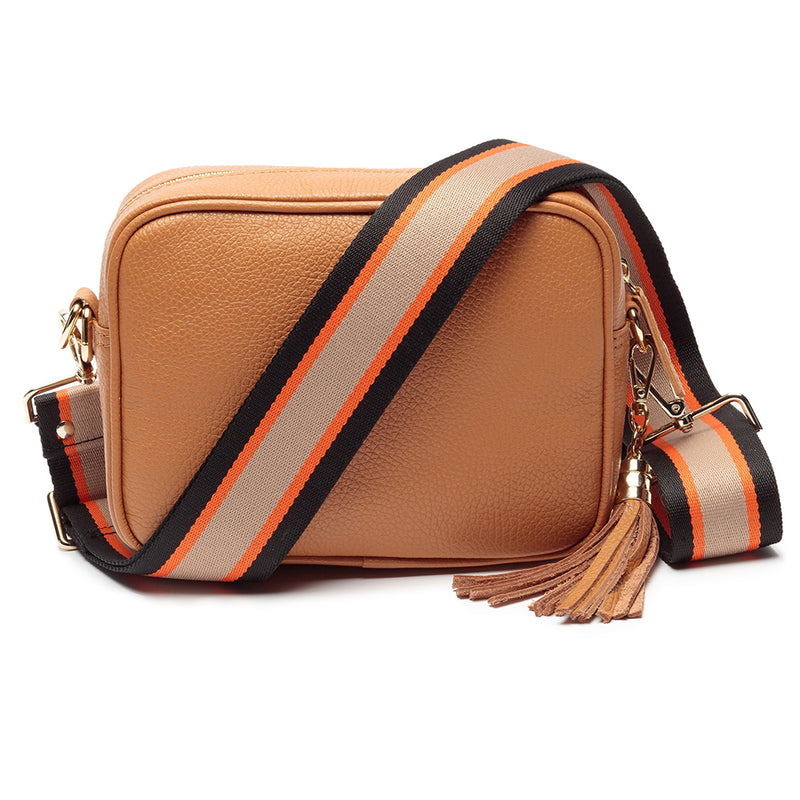 Personalised Tan Bag with Black Orange Strap Handbags Everything Personal