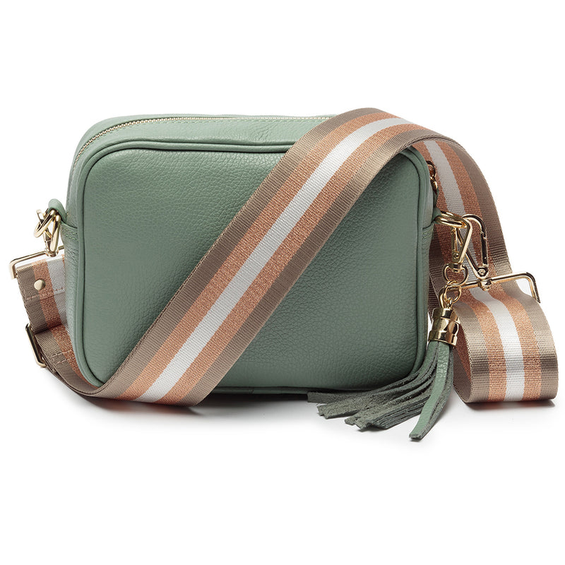 Personalised Mint Bag with Champagne Stripes Strap Handbags Everything Personal